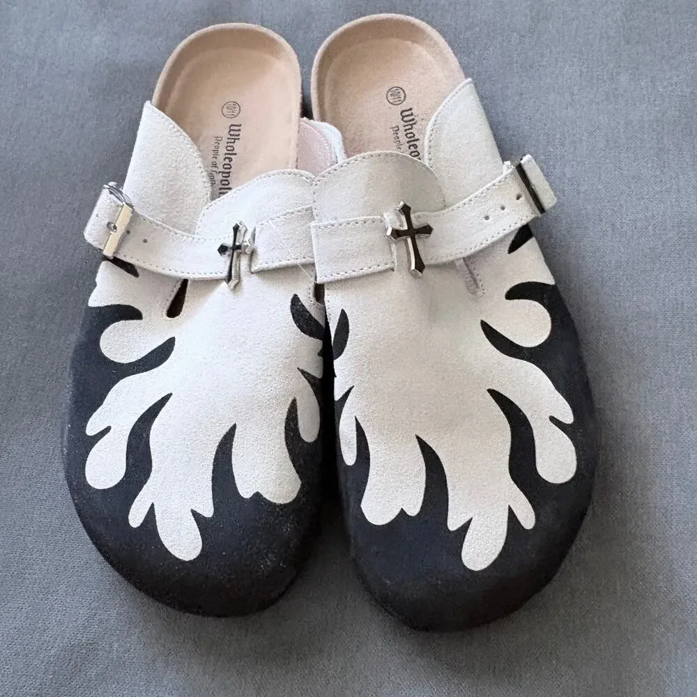 Wholeopolis Panda Crossfire Walkers clogs black flame cross Men's 10/11
